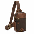 Borsa a tracolla 17 x 8 x 30 cm in similpelle e tessuto marrone con tasche zip