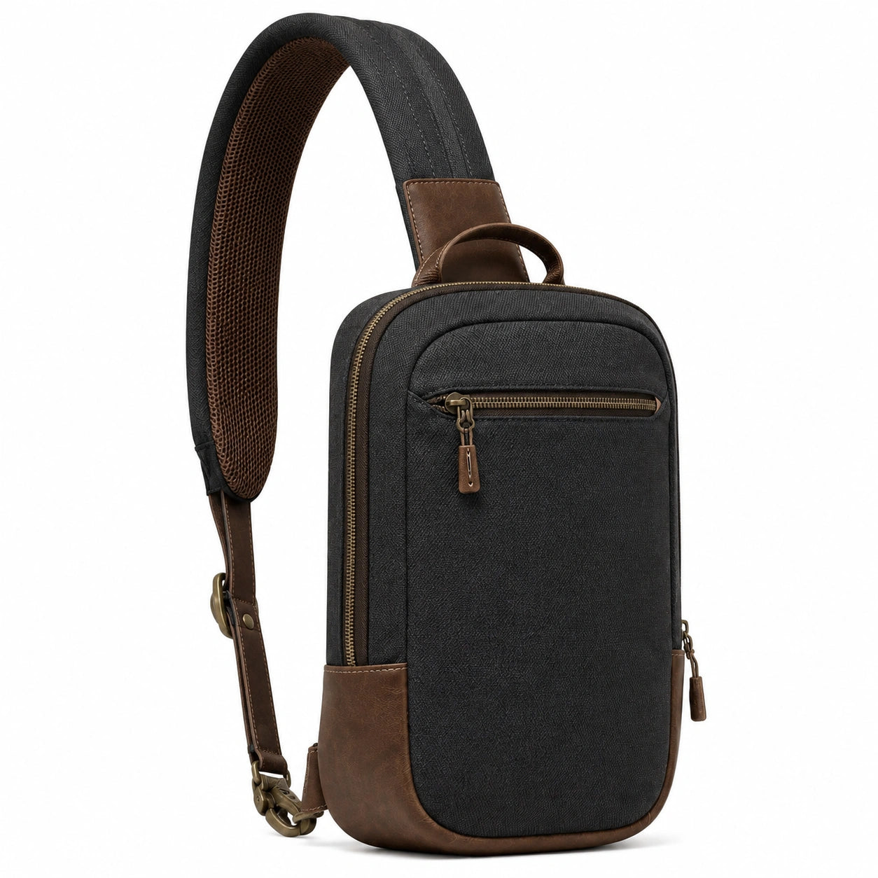 Borsa a tracolla 18 x 8 x 32 cm in materiale sintetico nero/marrone con tasche zip stile urbano