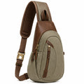 Zaino a tracolla 32 x 18 x 8 cm in tela e similpelle verde marrone con tasche zip