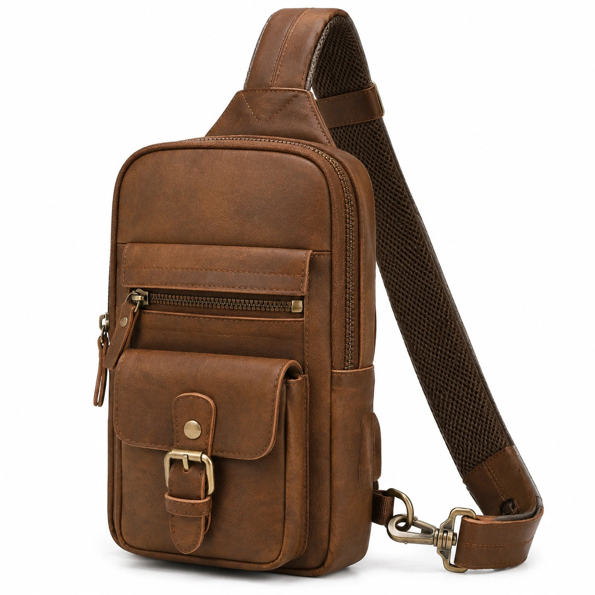 Borsa a tracolla 18 x 8 x 30 cm in similpelle marrone con tasche stile vintage