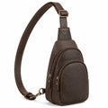 Borsa a tracolla compatta 17 x 7 x 30 cm in similpelle marrone con tasche zip