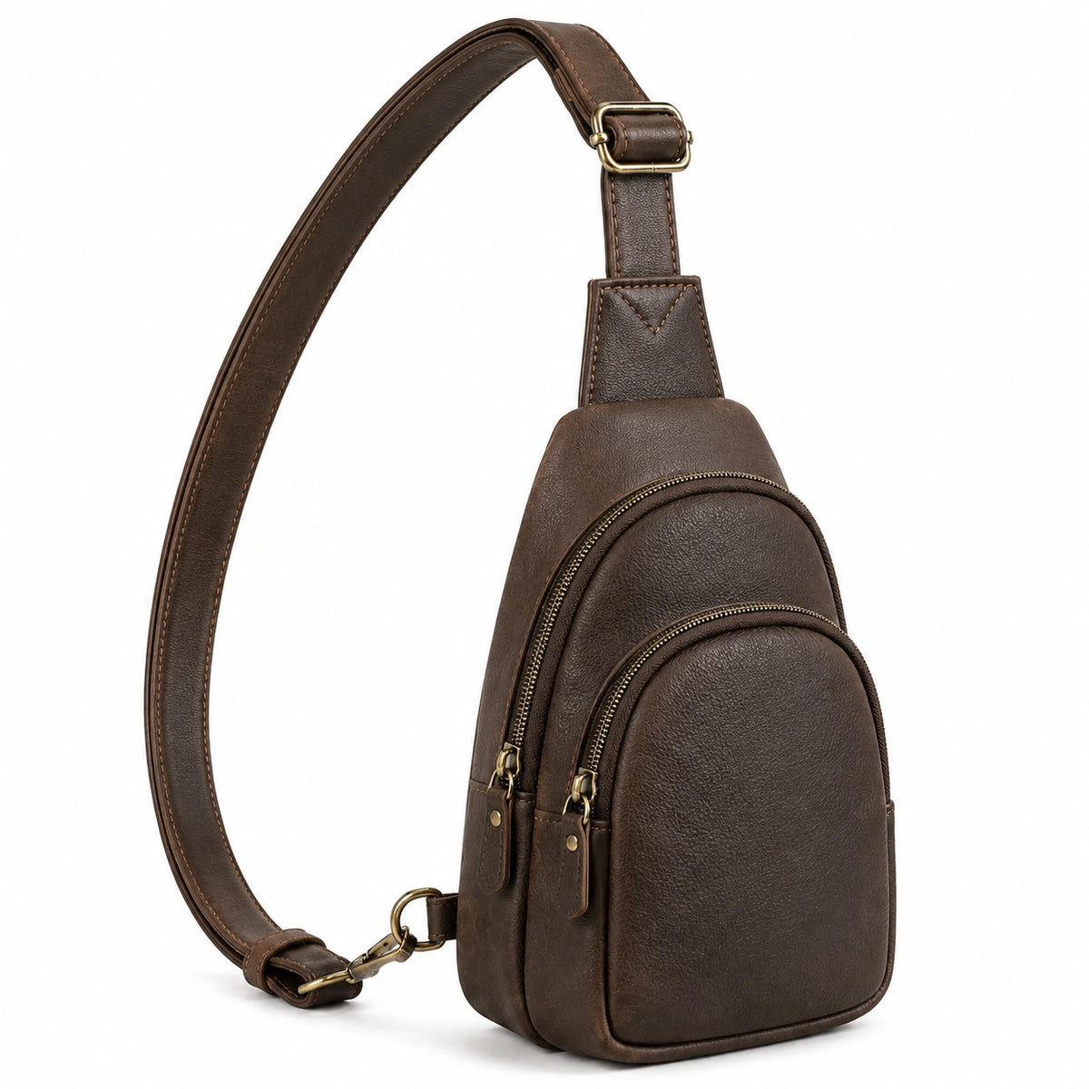 Borsa a tracolla compatta 17 x 7 x 30 cm in similpelle marrone con tasche zip