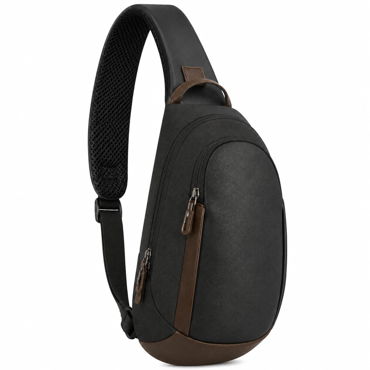 Borsa a tracolla 18 x 8 x 32 cm in similpelle nera/marrone con tasche multiple