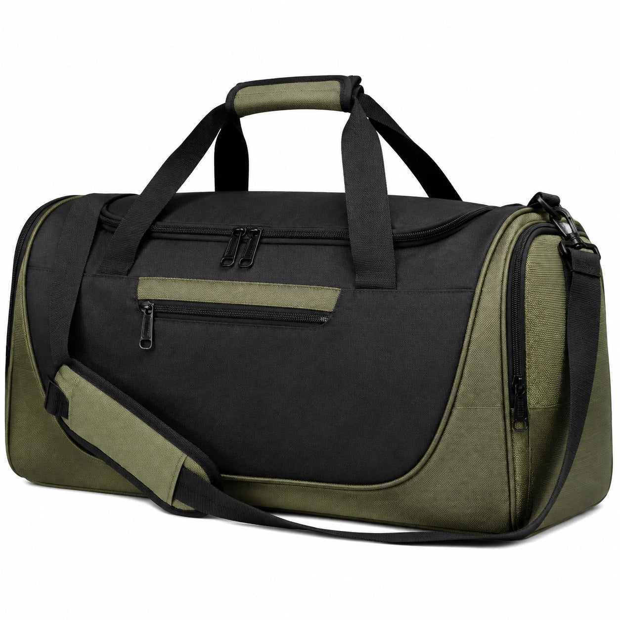 Borsa da viaggio 50 x 25 x 28 cm in poliestere nero verde oliva - con tracolla e tasche con zip