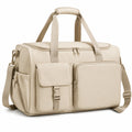 Borsone da viaggio 50 cm in poliuretano beige con tasche multiple e tracolla regolabile