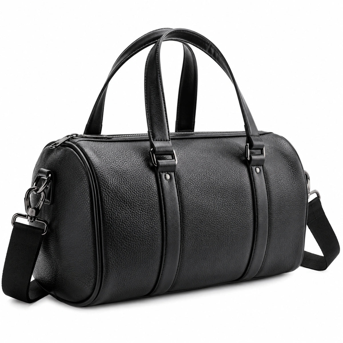 Borsa da viaggio 45 x 23 x 28 cm in similpelle nera con tracolla - stile cilindrico