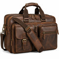 Borsa portadocumenti 43 cm in pelle marrone con tracolla - stile vintage