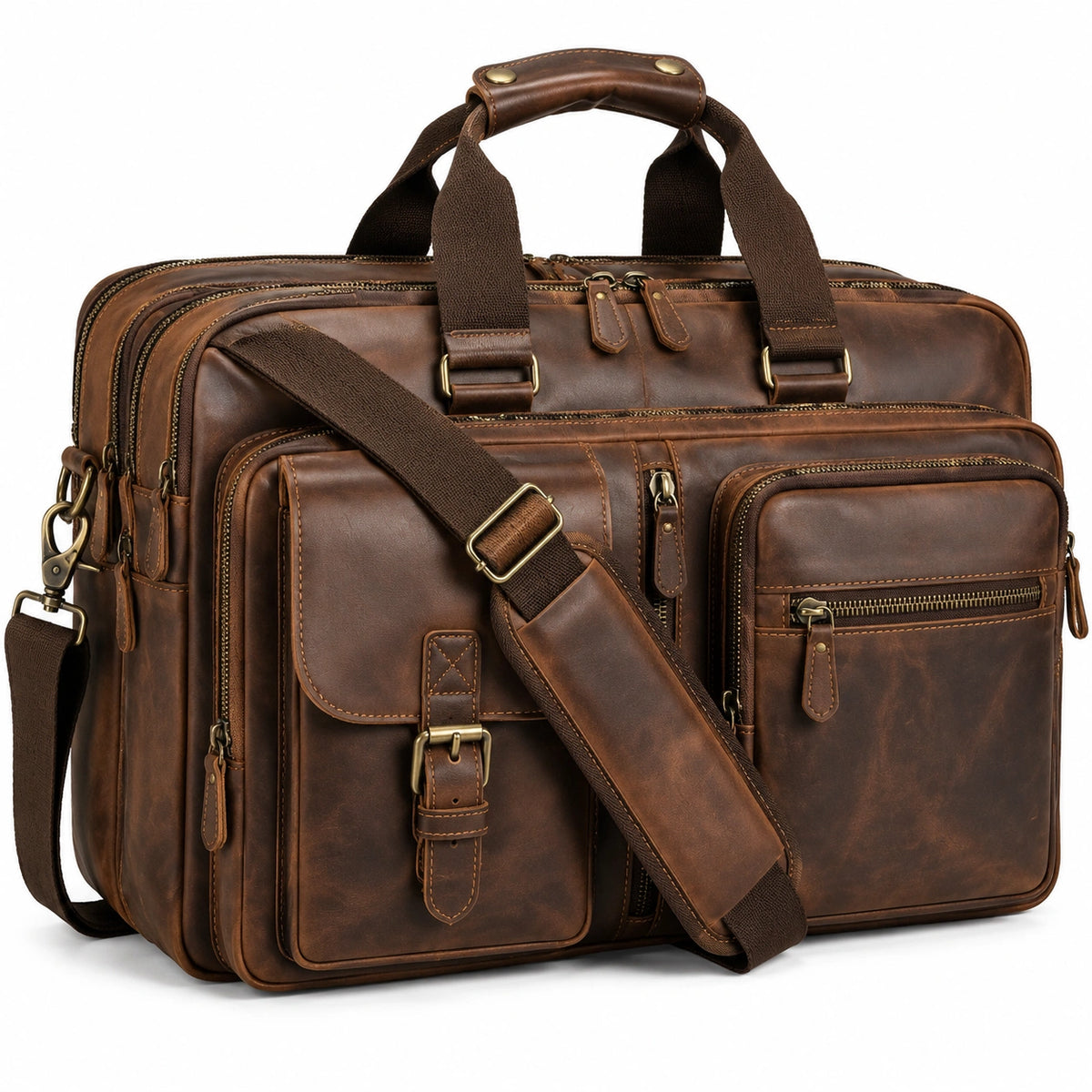 Borsa portadocumenti 43 cm in pelle marrone con tracolla - stile vintage