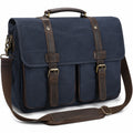 Borsa messenger 40 x 30 x 12 cm in tela blu con dettagli marroni per lavoro e ufficio