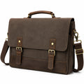 Borsa a tracolla messenger 40 cm in tela marrone con inserti effetto pelle stile vintage