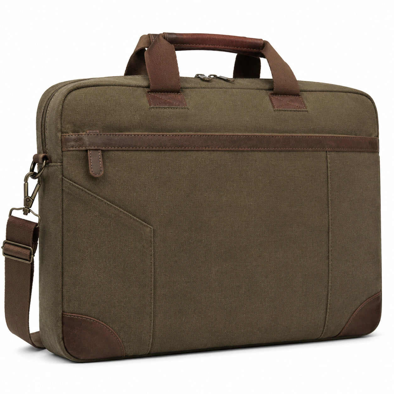 Borsa porta computer 40 x 30 x 8 cm in tessuto verde oliva con tracolla stile vintage