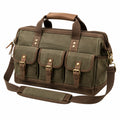 Borsa da viaggio 42 x 20 x 28 cm in tela verde e marrone con tracolla e tasche