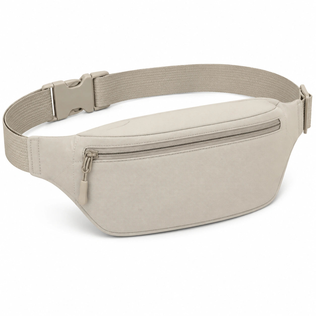 Marsupio taglia regolabile in tessuto beige con tasca zip stile minimal
