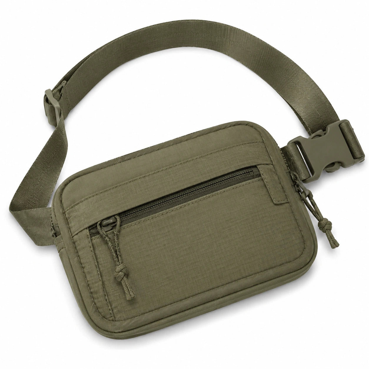Marsupio 22 x 15 x 5 cm in tessuto sintetico verde oliva - cintura regolabile con tasche zip