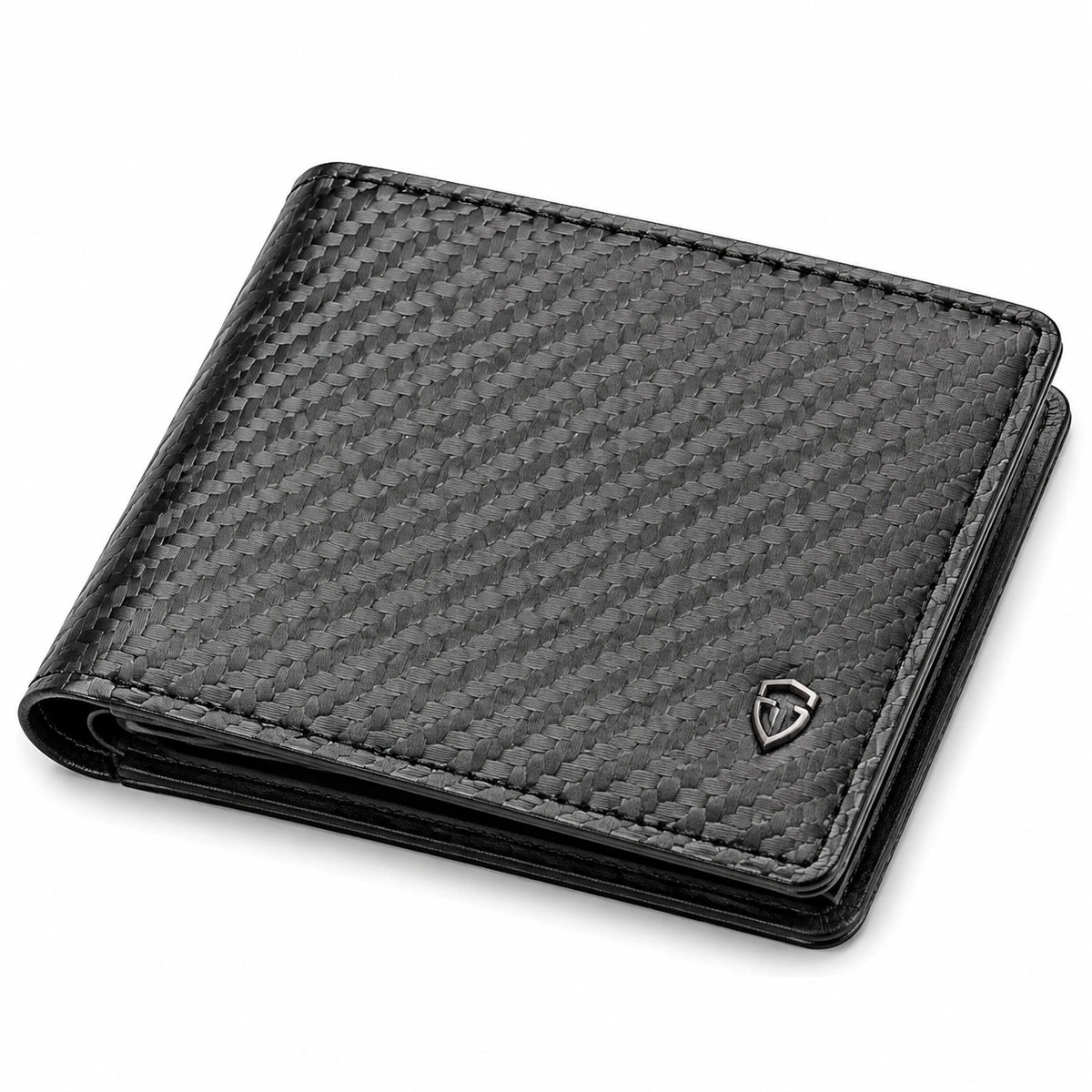 Portafoglio pieghevole uomo 11 x 9 cm nero in materiale sintetico con trama intrecciata - compatto