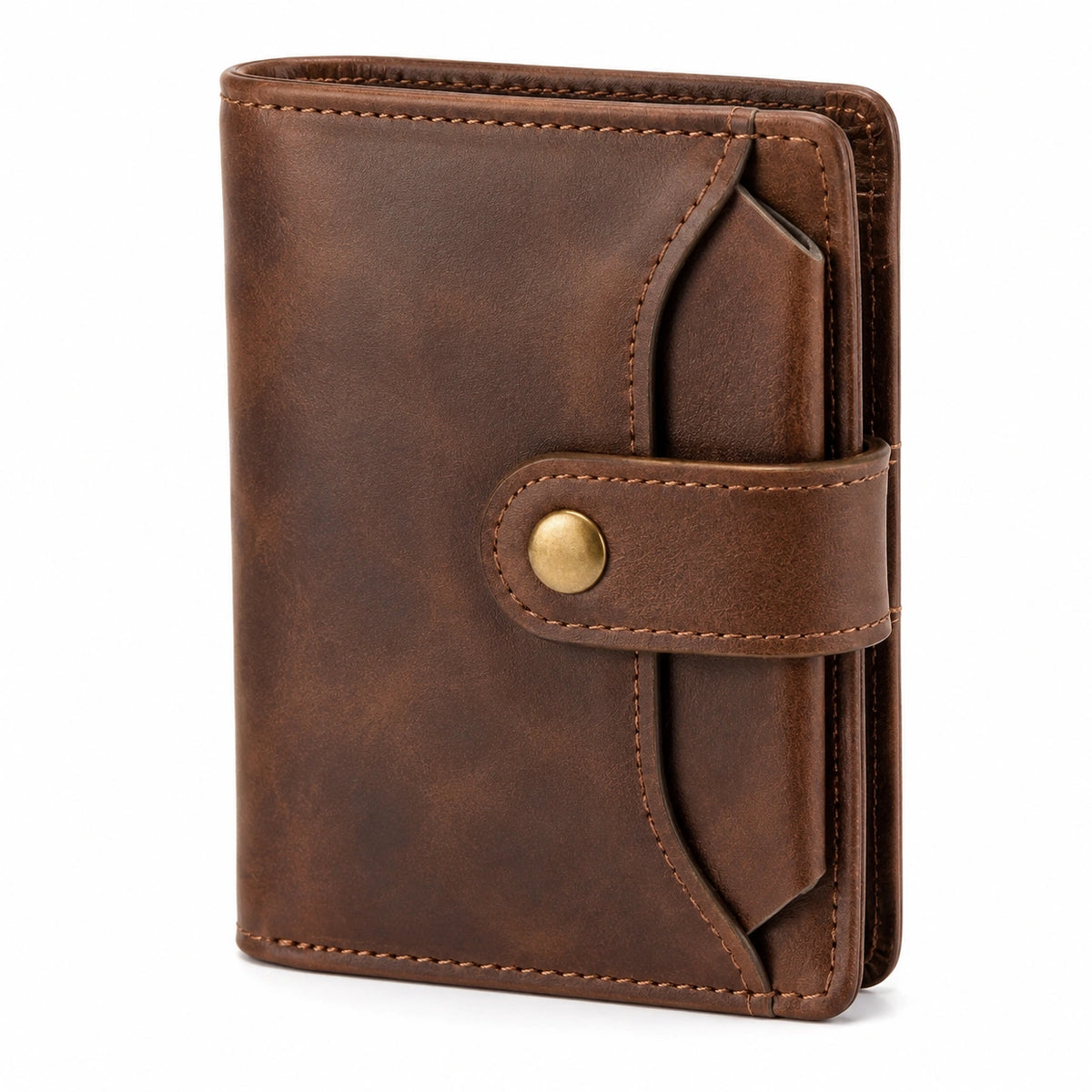 Portafoglio unisex 10 x 2 x 13 cm in pelle marrone con chiusura a bottone stile vintage