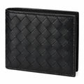Portafoglio pieghevole 11 x 9 cm nero in pelle intrecciata stile classico