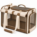 Trasportino per animali 50 x 30 x 32 cm in tessuto beige e marrone con rete e tracolla