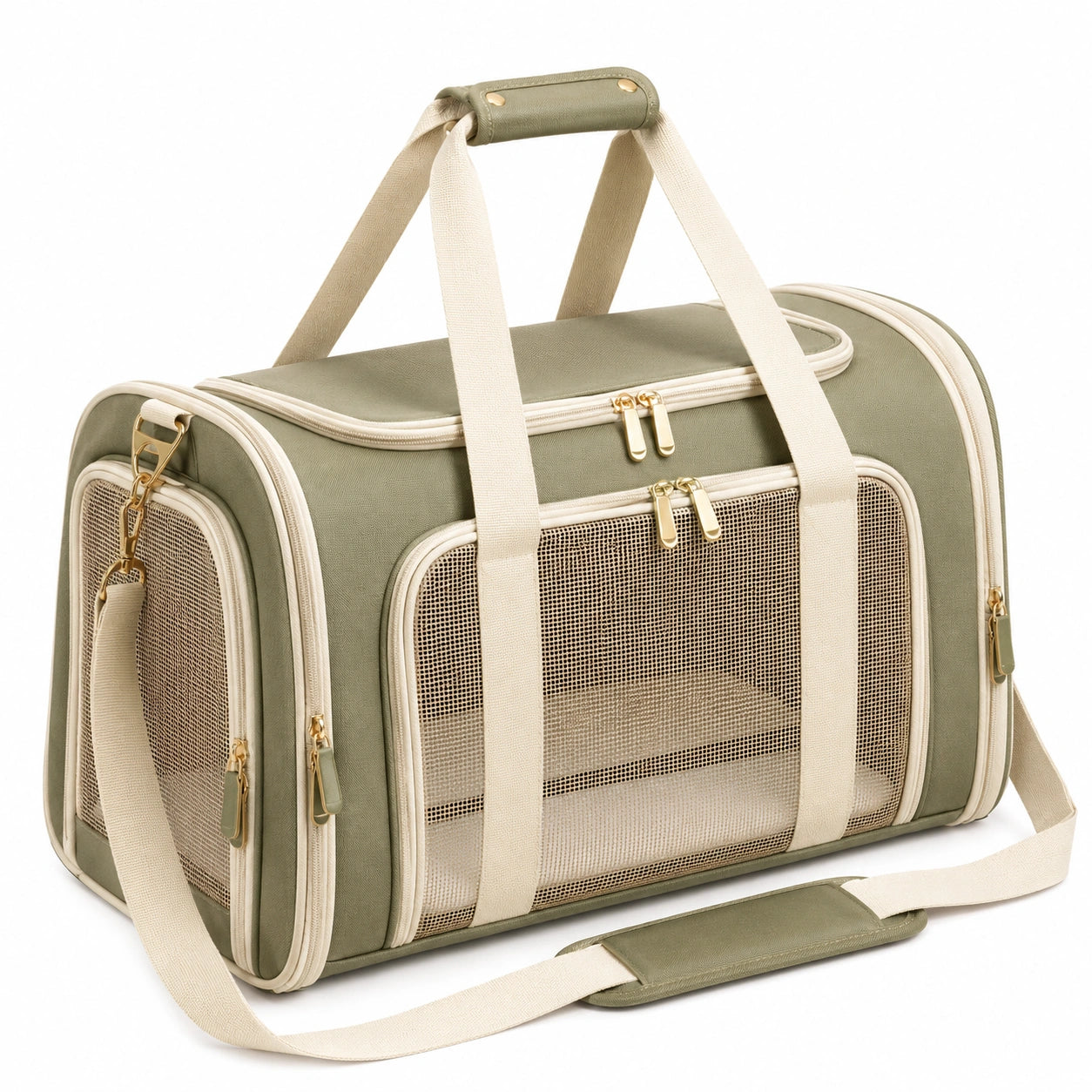 Trasportino per animali 45 x 28 x 30 cm in tessuto verde con rete - da viaggio
