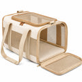 Trasportino per animali 45 x 28 x 28 cm in tessuto e rete beige con tracolla