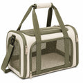 Trasportino per animali 45 x 28 x 28 cm in tessuto beige e verde con rete ventilata