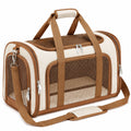 Borsa trasportino per animali 45 x 28 x 30 cm in tessuto beige e marrone con rete traspirante