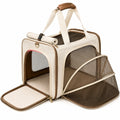 Trasportino per animali 45 x 28 x 30 cm in tessuto beige e marrone con rete espandibile