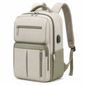 Zaino 30 x 16 x 45 cm in tessuto beige e verde con tasche multiple per uso quotidiano