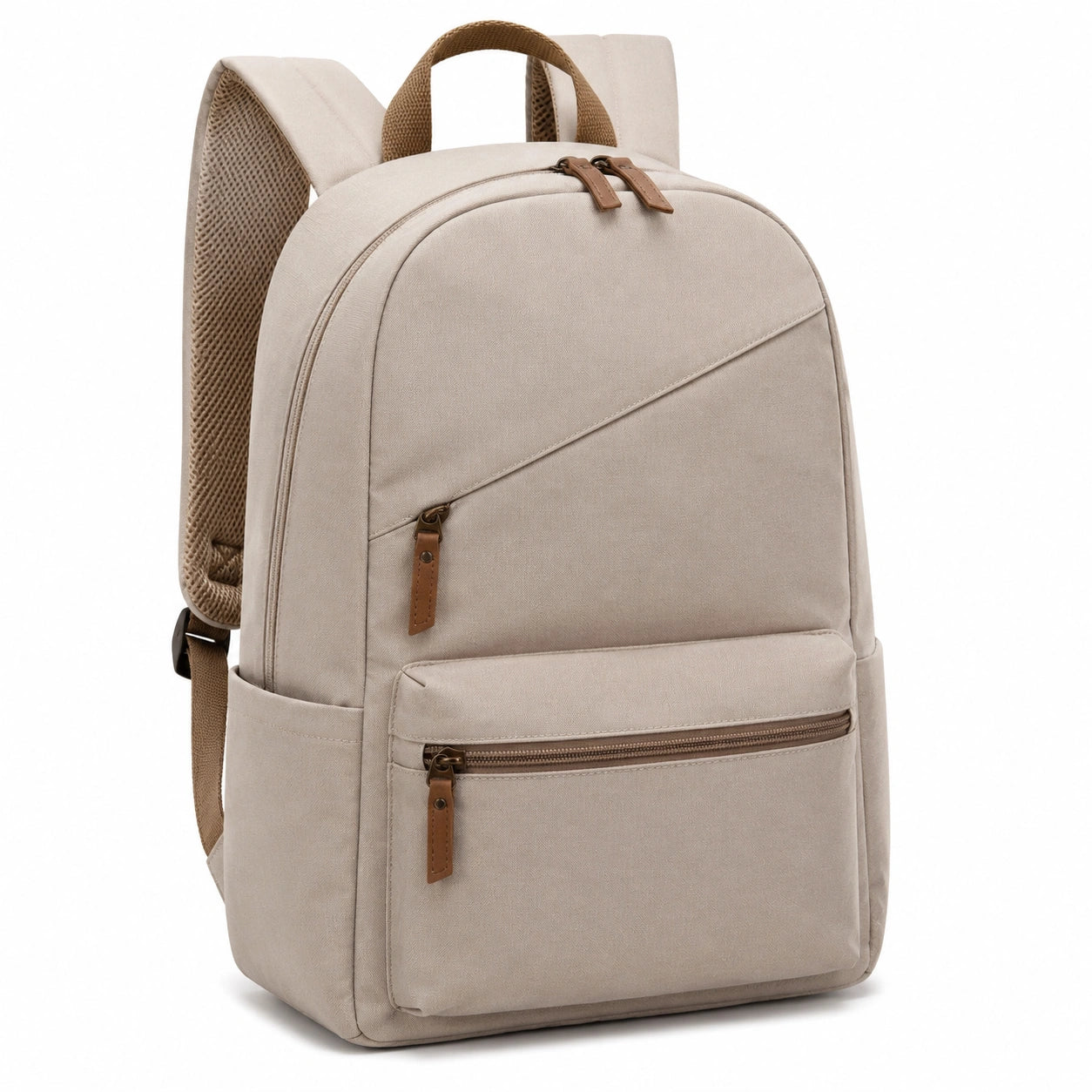 Zaino 30 x 15 x 42 cm in tessuto beige per uso quotidiano - tasche con zip